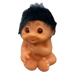 Vintage 1985 Thomas Dam Troll Sitting Up /Upright Child Baby w/Black Hair - Rare